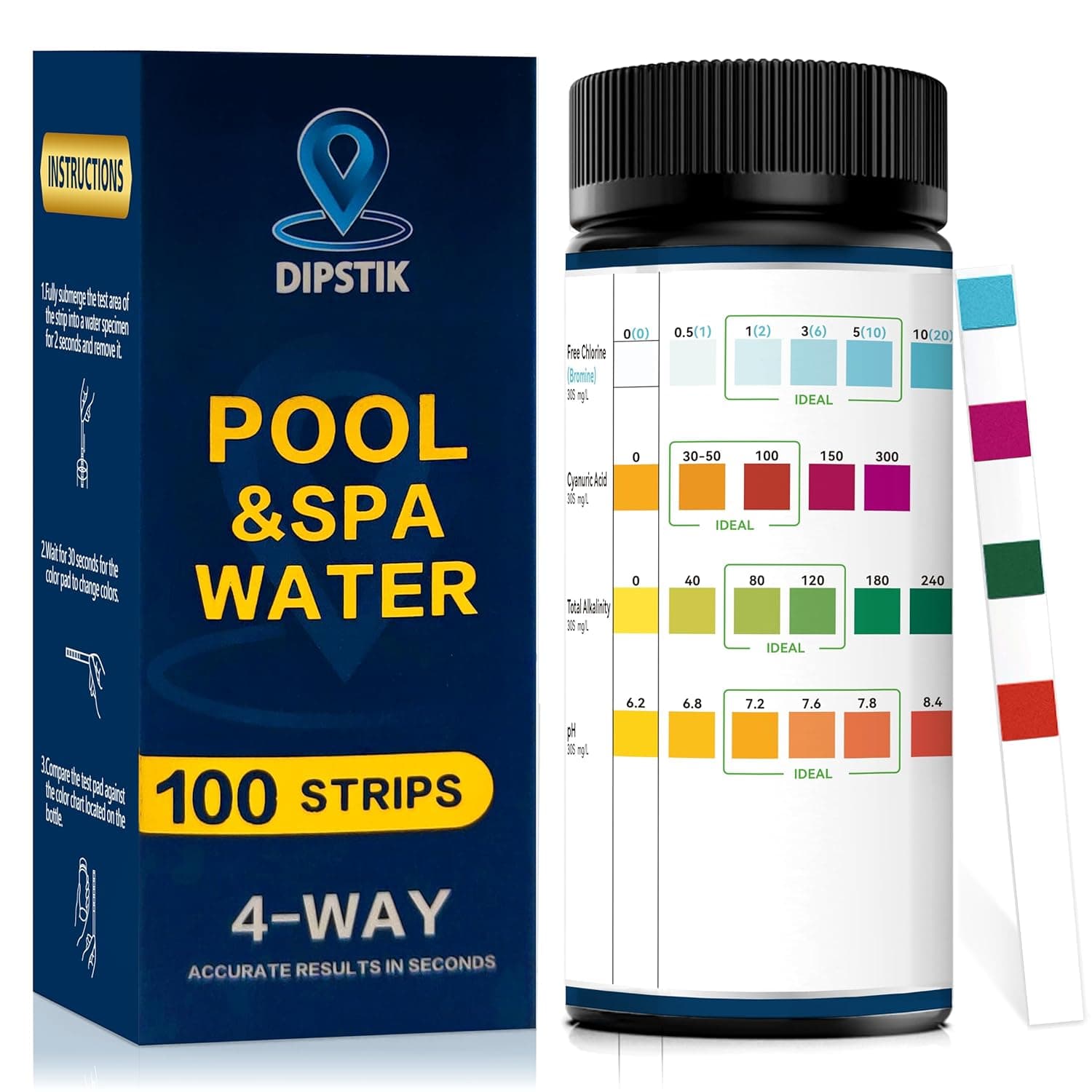 Swimming Pool Test Strips for Alkalinity Chlorine Cyanuric Acid