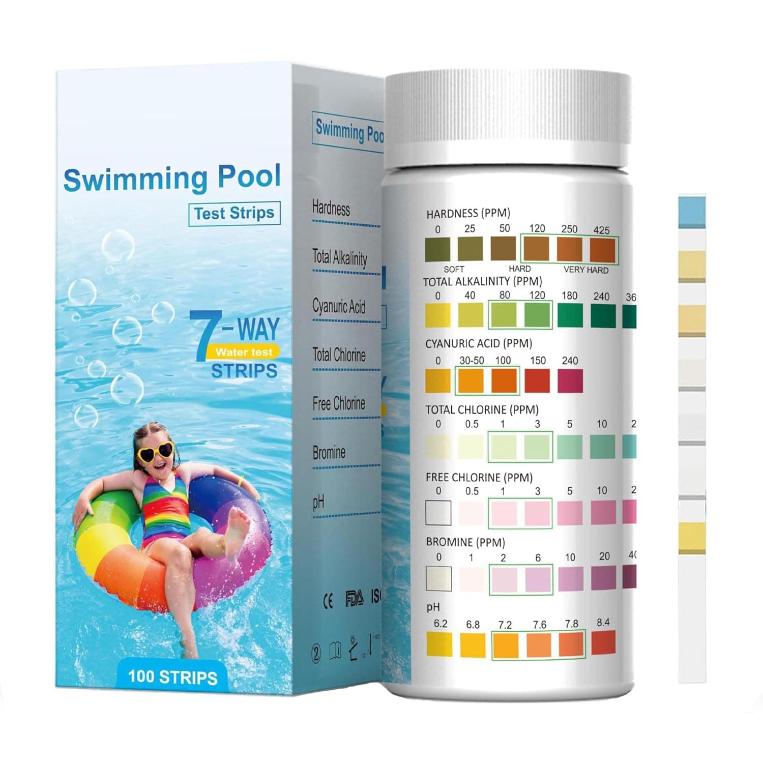 Pool Test Strips 7 in 1, 100 Strips Pool & Hot Tub Test Kit
